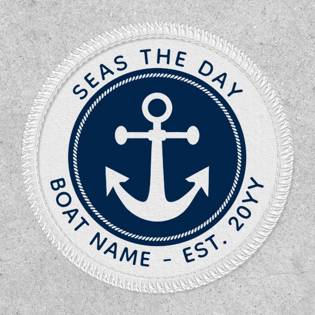 Nautical Anchor Rope Navy Blue Your Boat Name Patch (Front)