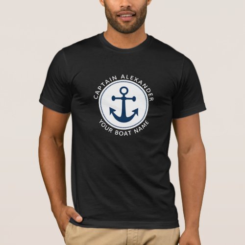 Nautical Anchor Rope Navy Captain Boat Name Dark T_Shirt