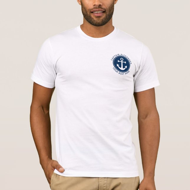 Nautical Anchor Rope Navy Custom Captain Boat Name T-Shirt (Front)