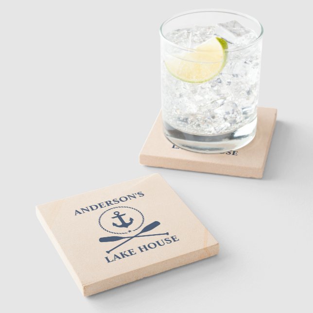 Nautical Anchor Rope Oars Lake House Sandstone Stone Coaster (Side)