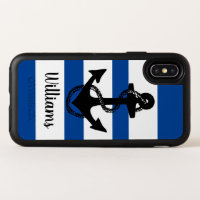 Custom Anchor iPhone 14 Case Nautical Navy Stripe 