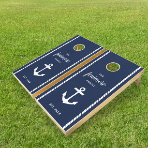 Nautical Anchor & Rope Personalized Family Name Cornhole Set