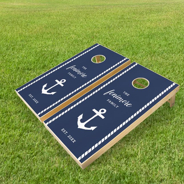 Nautical Anchor & Rope Personalized Family Name Cornhole Set (Creator Uploaded)