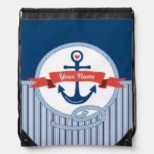 Nautical Anchor Rope Ribbon Stripes Red White Blue