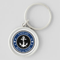 Nautical Anchor Rope & Stars Captain or Boat Name Keychain