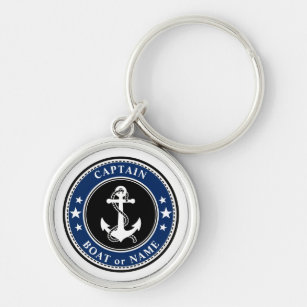 Nautical Anchor Rope & Stars Captain or Boat Name Keychain