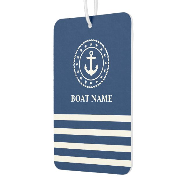 Nautical Anchor Rope Stars Striped Boat Name Blue Air Freshener (Left)