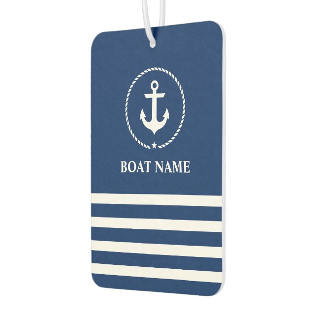 Nautical Anchor Rope Striped Boat Name Blue Air Freshener (Left)