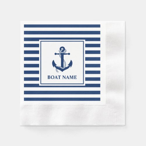 Nautical Anchor Rope Striped Boat Name Cocktail Napkins