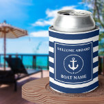 Nautical Anchor Rope Striped Boat Name Welcome Can Cooler at Zazzle
