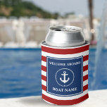 Nautical Anchor Rope Striped Boat Name Welcome Rwb Can Cooler at Zazzle