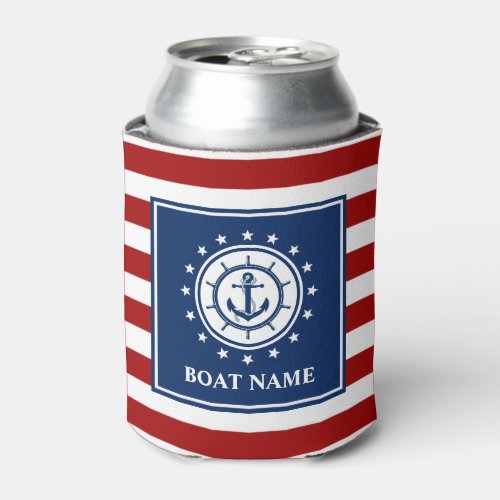 Nautical Anchor Rope Striped Boat RWB Stars Can Cooler