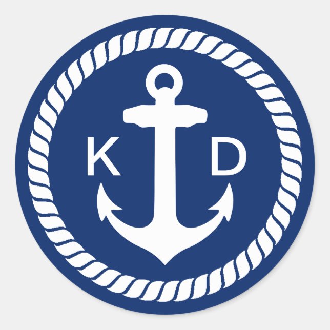 Nautical Anchor & Rope Wedding Favor Classic Round Sticker (Front)