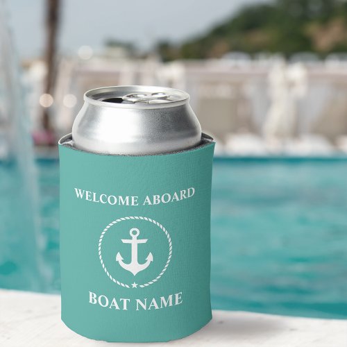Nautical Anchor Rope Welcome Aboard Boat Name Can Cooler