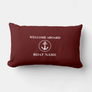 Nautical Anchor Rope Welcome Aboard Red Lumbar Pillow