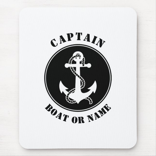 Nautical Anchor & Rope with Captain Boat or Name Mouse Pad (Front)