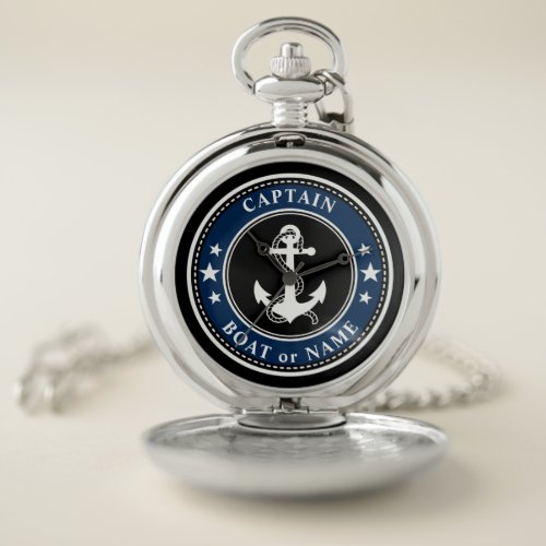 Nautical Anchor  Rope Your Captain Boat Name Navy Pocket Watch