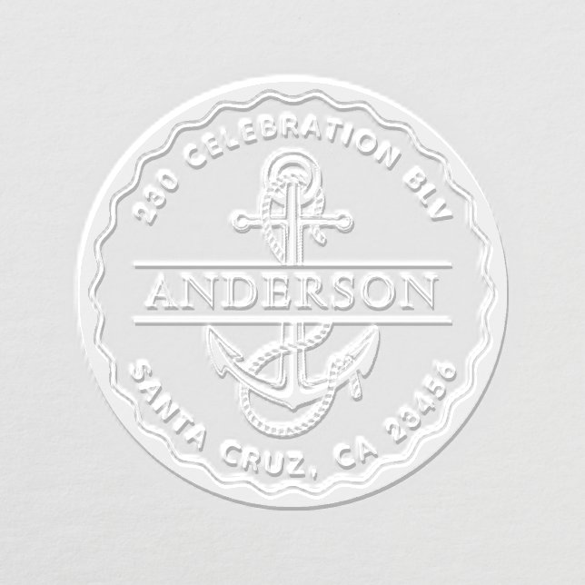 Nautical Anchor Round Family Name & Return Address Embosser (Design)