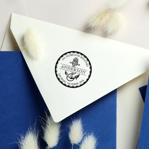 Nautical Anchor Round Family Name & Return Address Self-inking Stamp