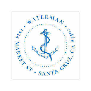 Nautical Anchor Round Family Name Return Address Self-inking Stamp