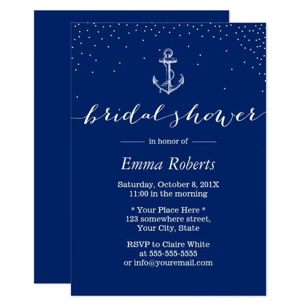 Nautical Anchor Royal Blue Bridal Shower Invitation