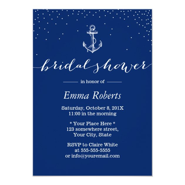 Nautical Anchor Royal Blue Bridal Shower Invitation