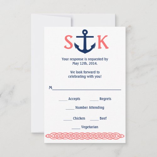 Nautical Anchor RSVP Card Navy and Coral