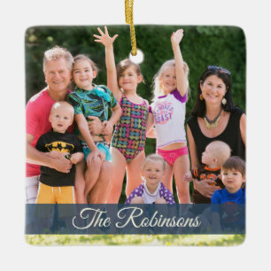 Nautical Anchor Rustic Blue Holiday Family Photo Ceramic Ornament