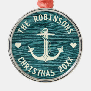 Nautical Anchor Rustic Family Name Christmas Metal Ornament