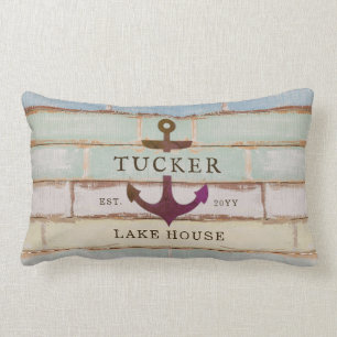 Nautical Anchor Rustic Family Name Lake House Lumbar Pillow