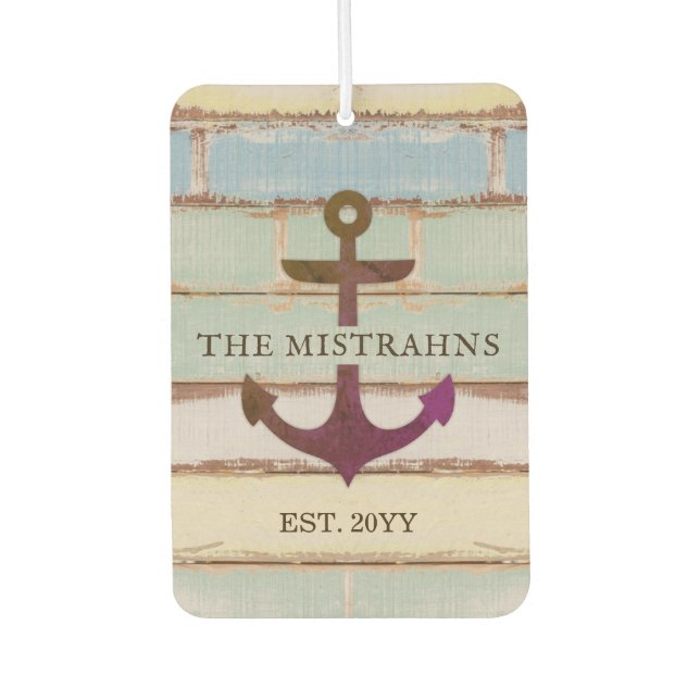 Nautical Anchor Rustic Wood Boat Name Air Freshener (Front)