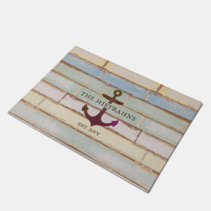 Nautical Anchor Rustic Wood Boat Name Doormat