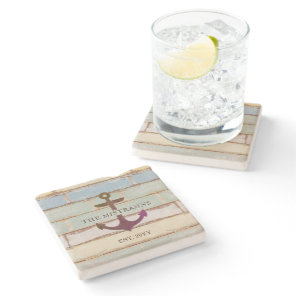 Nautical Anchor Rustic Wood Boat Name Stone Coaster