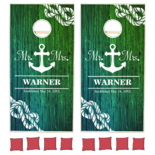 Nautical Anchor Rustic Wood Mr Mrs Custom Wedding Cornhole Set