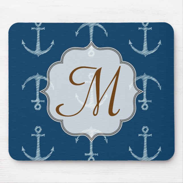 Nautical Anchor Sail Monogram Initial Mouse Pad (Front)