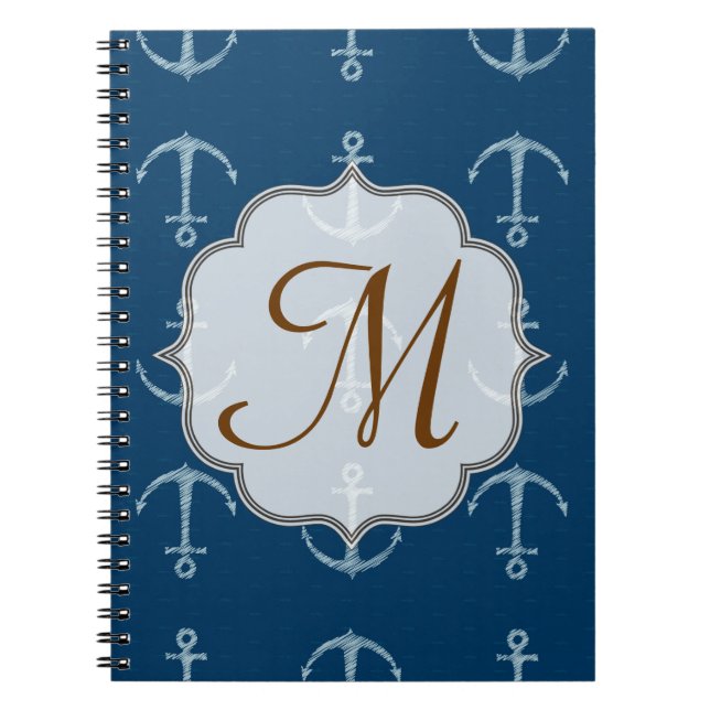 Nautical Anchor Sail Monogram Initial Note Book (Front)