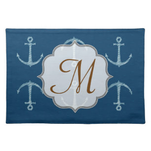 Nautical Anchor Sail Monogram Initial Place Mat