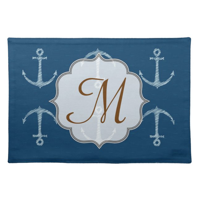 Nautical Anchor Sail Monogram Initial Place Mat (Front)