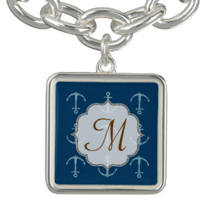 Nautical Anchor Sail Sailing Boa Monogram Bracelet