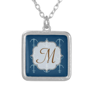 Nautical Anchor Sail Sailing Boa Monogram Necklace