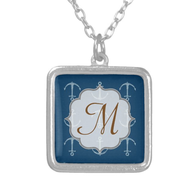 Nautical Anchor Sail Sailing Boa Monogram Necklace (Front)