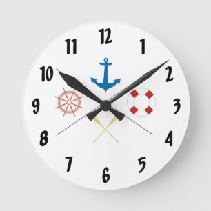Nautical Anchor Sail Sailing Boat Ore Wall Clock