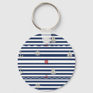 Nautical Anchor Sailboat Stripe Pattern Keychain