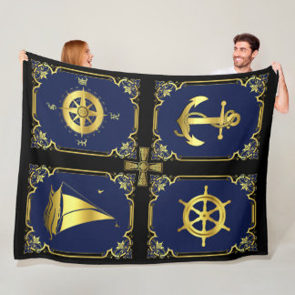 Nautical anchor/sailboat wheel/compass/Cletic X Fleece Blanket