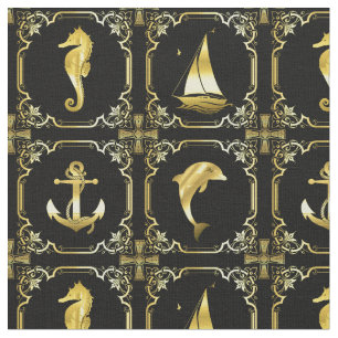 Nautical anchor/sailboat/wheel/lighthouse/dolphin fabric