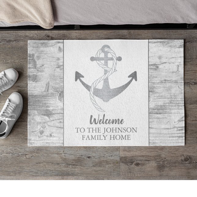 Nautical Anchor Sailing Family Name Grey Welcome Doormat (Creator Uploaded)