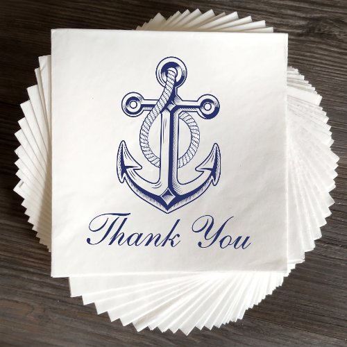 Nautical Anchor Sailor Navy Blue Wedding Thank You Napkins