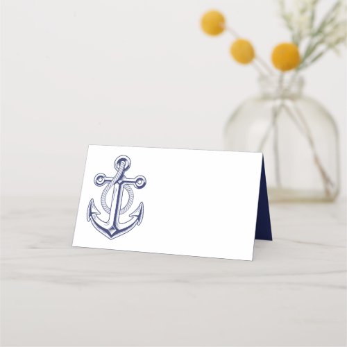 Nautical Anchor Sailor Ocean Navy Blue Wedding Place Card
