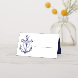 Nautical Anchor Sailor Ocean Navy Blue Wedding Place Card