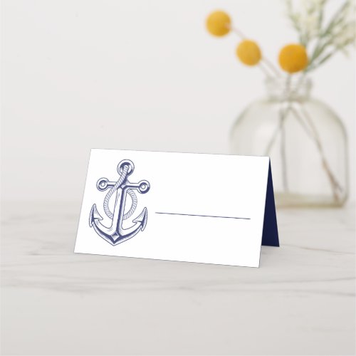 Nautical Anchor Sailor Ocean Navy Blue Wedding Place Card